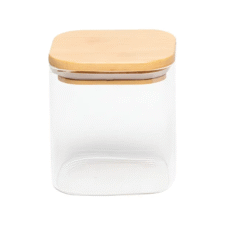 FRASCO DE VIDRIO CUADRADO TAPA BAMBU - 600ml